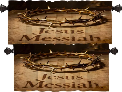 Vista 35 de Shrahala Beige Art Tier Curtains for Kitchen Windows, Brown Words Spiritual Cafe Curtain Multilayer Polyester Blackout Half Valances for Windows 2