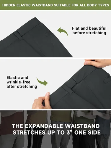 Vista 4 de Moosehill Pantalones de golf para hombre, de corte clásico, elásticos, de secado rápido, ligeros, para trabajo, casual, al aire libre, cómodos