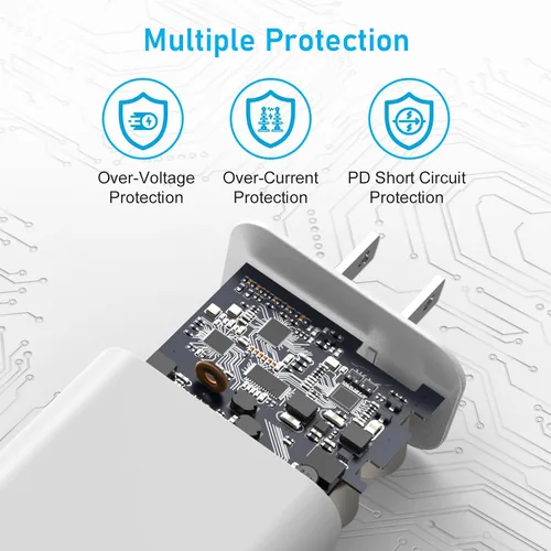 Vista 3 de Cargador de teléfono, adaptador de cargador rápido de pared PD USB C de 20 W con cable de carga súper rápido de 6 pies (A5)
