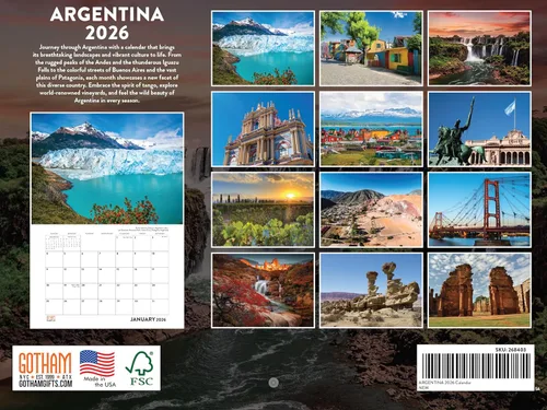 Vista 2 de Calendario Argentina 2026 Calendario mensual de pared de 12 meses Fabricado en Estados Unidos