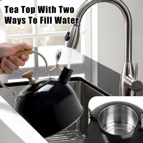 Vista 8 de Hervidor de té, hervidor de té silbante de acero inoxidable, 2.5 cuartos de galón/2.4 L, estufa para inducción y estufa de gas, tetera para estufa
