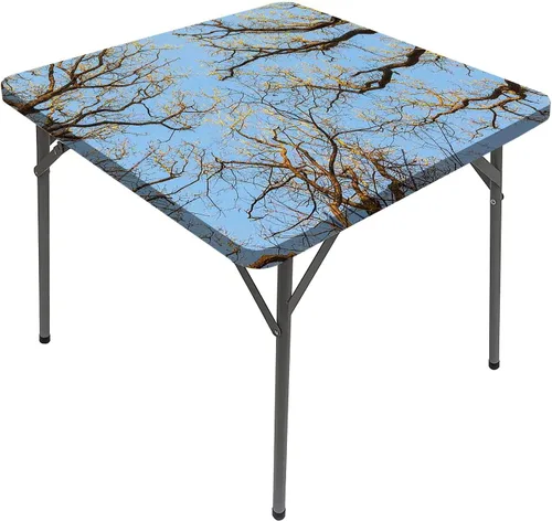 Vista 25 de Mantel cuadrado para decoración de bosque, tapas de invierno aterradoras de los árboles, cubierta cuadrada oscura para mesa de comedor, se adapta a