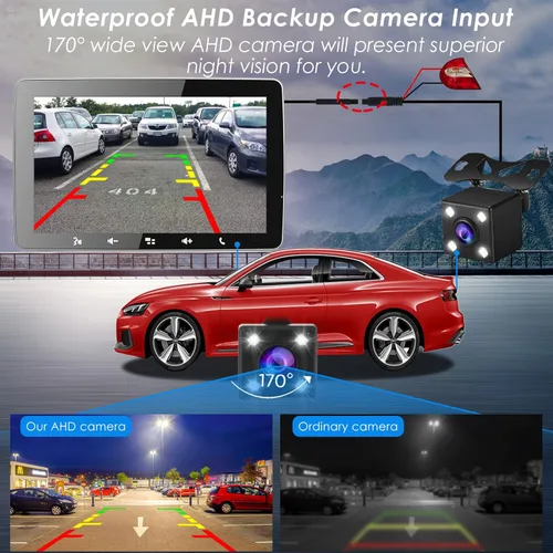 Vista 6 de Estéreo de automóvil Bluetooth de un solo Din: Audio de pantalla táctil IPS de 9 pulgadas con Carplay, Android Auto, MirrorLink, cámara de reversa