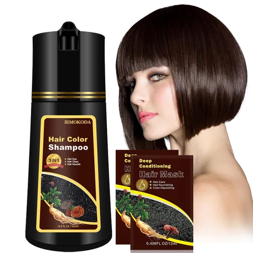 Vista 15 de Champú de tinte negro para cobertura de canas, champú de color de cabello a base de hierbas 3 en 1, tinte negro semipermanente para mujeres