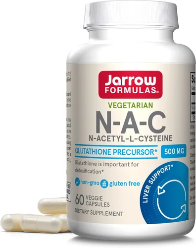 Jarrow Formulas® N-A-C 500 mg, suplemento dietético, apoyo antioxidante para la salud del hígado, 60 cápsulas vegetales, suministro para 60 días
