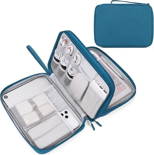 Vista 35 de FYY Organizador para cosas electrónicas, para viajes, para cables, celular y auriculares, estuche portátil, impermeable, doble capa, bolsa de Rosa