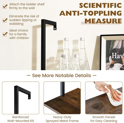 Vista 7 de Tangkula Estantería de 5 niveles, moderna estantería de escalera para montar en la pared, estantería abierta de madera de 5 niveles con marco