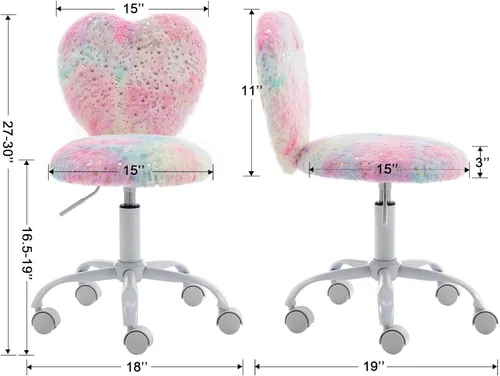 Vista 28 de chairus Silla de escritorio para niños, silla de estudio de piel sintética para adolescentes, silla de tocador ajustable en forma de corazón