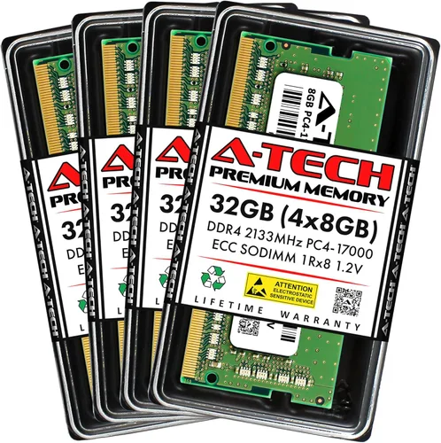 Vista 35 de A-Tech 4GB DDR4 2133MHz PC4-17000 ECC SODIMM 1Rx8 Rango único 1.2V 260-Pin Módulo de actualización de memoria RAM para Microserver, estación