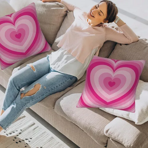Vista 7 de Juego de 2 fundas de almohada decorativas con forma de corazón rosa de 18 x 18 pulgadas, fundas de almohada cuadradas suaves y decorativas