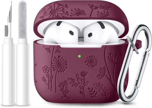 Vista 12 de Lerobo Funda para AirPods Pro 3 con kit de limpieza, funda de protección de 360° de silicona grabada con flores compatible con Apple AirPods Pro
