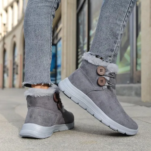 Vista 6 de LANCROP Botas de nieve de invierno para mujer, con forro de piel, botines de tobillo sin cordones, cálidos, impermeables, para exteriores