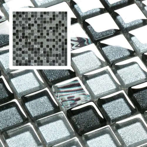 Vista 11 de Midcard 4 hojas de azulejo de mármol gris para salpicadura de cocina 30 x 30 x 6 mm, Azulejo de vidrio azul con mosaico de piedra gris para baño