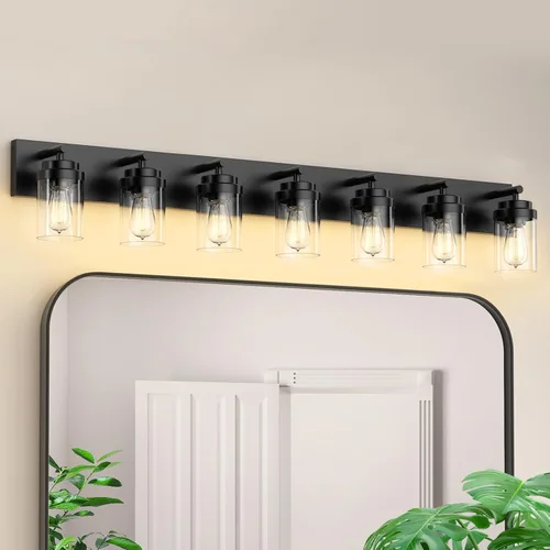 Vista 33 de IZORRO Lámpara de tocador de baño, 3 luces de 22 pulgadas de níquel cepillado sobre espejo, con pantalla de vidrio blanco, luces modernas de tocador