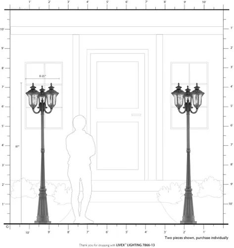 Vista 8 de Livex Lighting 7866-13 7866-03 Soporte de poste tradicional para exteriores de tres luces de la colección Oxford en acabado blanco