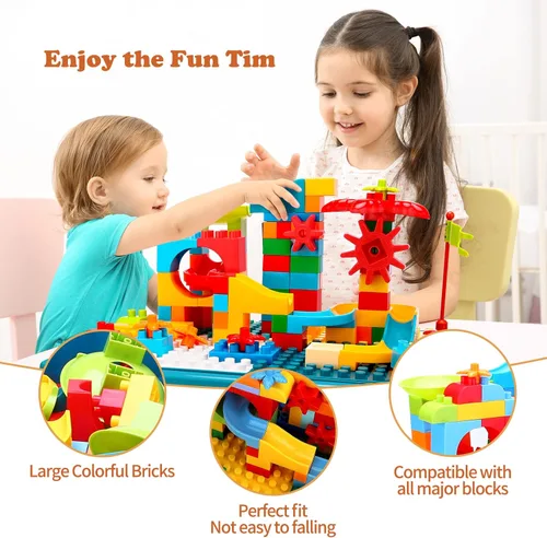 Vista 5 de BEAURE Mesa de juego 5 en 1 con agua y arena multiactividad, mesa de actividades para niños de doble cara con almacenamiento, 105 piezas de bloques