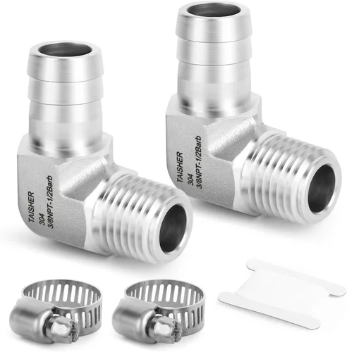 Vista 102 de TAISHER 1 PIEZA Accesorio de Manguera Codo de Acero Inoxidable 304 de 90 Grados - Púa de 1" x Púa de 1" para Combustible/Aire/Líquido/Gas con 2