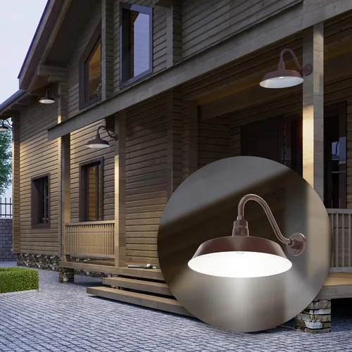 Vista 7 de 17 pulgadas. RLM Warehouse - Pantalla con brazo de cuello de cisne y bombilla Led A19 5000K de 9W Bronce (Architectural Bronze)