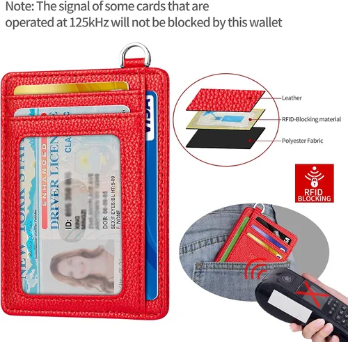 Vista 4 de EcoVision Cartera delgada minimalista con bolsillo frontal, bloqueo RFID, tarjetero con grillete en D desmontable para hombres y mujeres