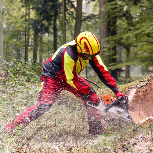 Vista 2 de Casco Protos Integral ARBORIST - Negro y Rojo Neón