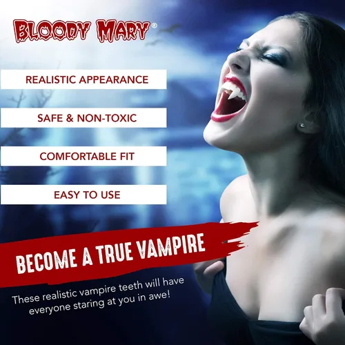Vista 3 de Bloody Mary Dientes de vampirocolmillos para Halloween y representaciones teatrales (colmillos blancos clásicos), Blanco