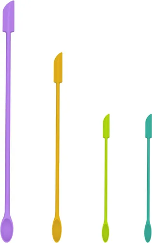 Vista 9 de Juego de espátulas de silicona mini – 4 raspadores de maquillaje pequeños para cosméticos, herramientas pequeñas de belleza reutilizables, raspador