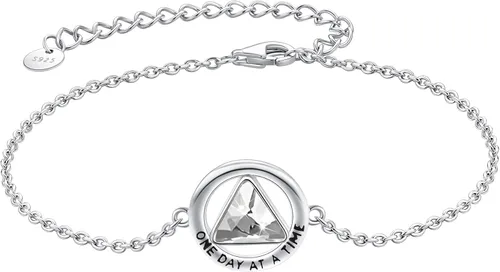 YAFEINI Pulsera de recuperación AA de plata de ley 925 con cristal AA Alcohólicos Anónimos Recuperación Sobriedad Sobriedad Joyería Regalos para