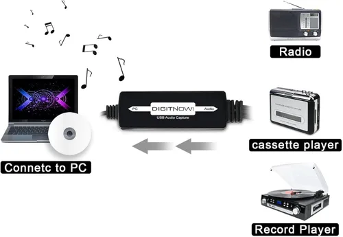 Vista 2 de Tarjeta de Captura de Audio USB para Grabación de Cintas de Casete de Vinilo a Convertidor Digital MP3, Compatible con Mac y Windows