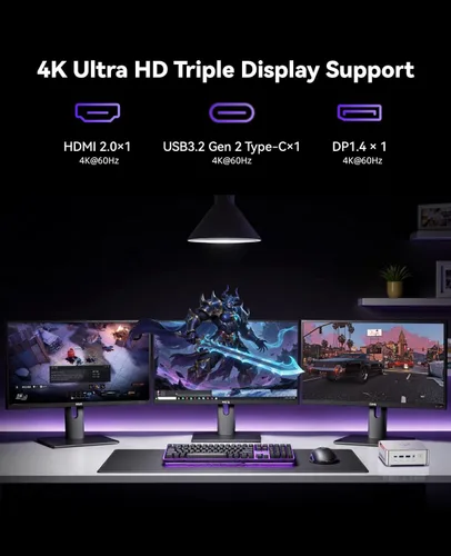 Vista 7 de KAMRUI Hyper H2 Mini Gaming PC, in-tel Core i9-11900H (Beat i5/i7, hasta 4.9GHz) 32GB RAM 1TB SSD Mini computadoras de escritorio, triple pantalla