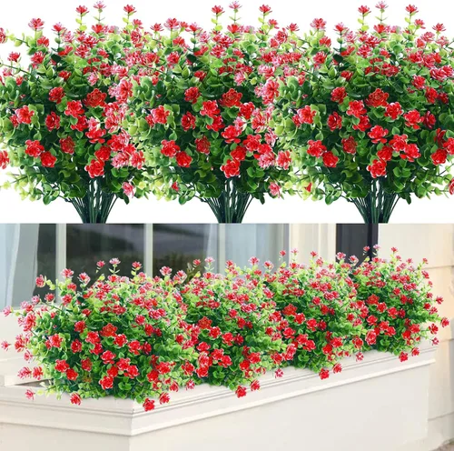GREENRAIN - 18 paquetes de flores artificiales para exteriores, flores falsas para decoración resistentes a los rayos UV, no se descoloran, plantas