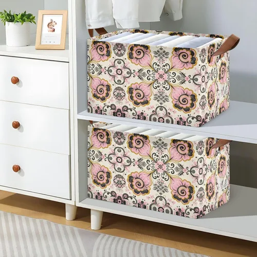 Vista 7 de Japanese Style Paisley Pink Flower Black Foldable Baskets Fabric Storage Bins with Handles Laundry Storage Bedroom Living Room for Makeup Books