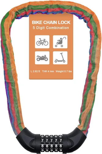 Vista 34 de NDakter Cerradura de cadena para bicicleta, combinación de 5 dígitos, resistente, antirrobo, cerradura de bicicleta de seguridad de Negro