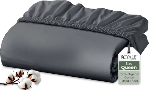 Vista 71 de Royale Linens Sábana bajera ajustable de algodón 100% orgánico - Tejido percal - Sábanas bajeras de bolsillo profundo súper suaves - Sábana elástica