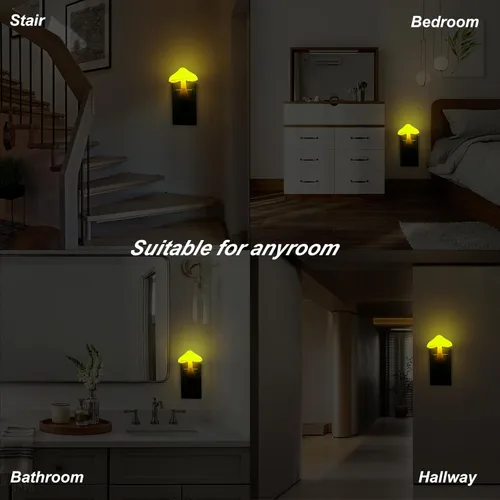 Vista 3 de Luz nocturna LED con sensor de enchufe, luz nocturna de hongo, luz amarilla, mini luces nocturnas mágicas en forma de hongo para adultos y niños