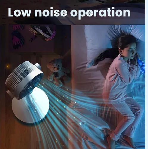 Vista 5 de Ventilador de pedestal inalámbrico con luz nocturna, ventiladores eléctricos de piso USB, cabezal agitador para el hogar, control remoto