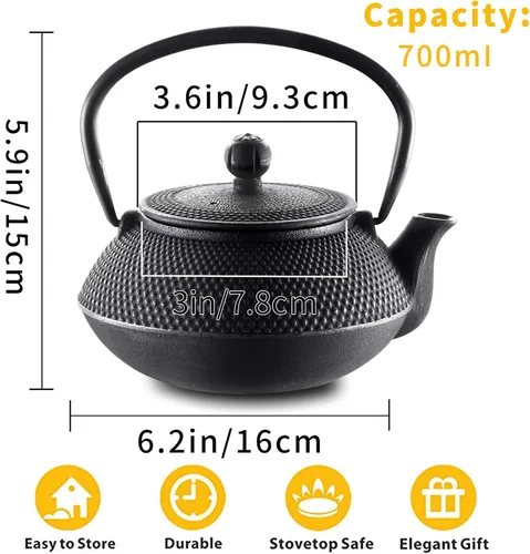 Vista 3 de Velaze - Set de tetera de hierro fundido japonés, tetera de té con preservación de calor y alfombrilla térmica, infusor de acero inoxidable y 2