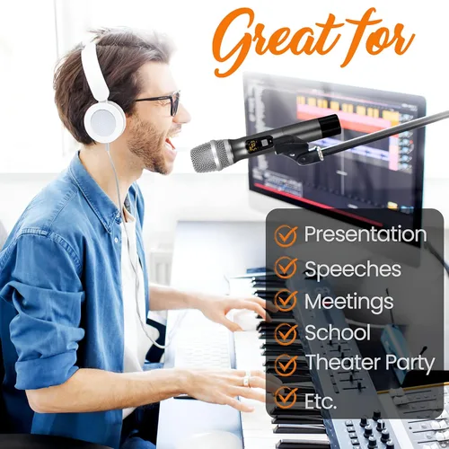 Vista 6 de Pyle - Kit de sistema inalámbrico UHF, portátil, profesional, funciona con pilas, dinámico, unidireccional de mano, transmisor de micrófono