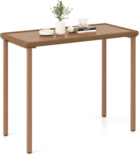 Tangkula Mesa de bar para patio, marco de metal rectangular resistente, mesa de altura de mostrador de 48 pulgadas, para patio trasero, piscina,