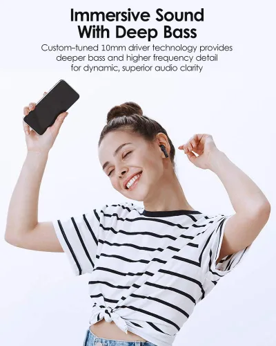 Vista 4 de DTTO J-10 Auriculares con cancelación activa de ruido con modo de juego de baja latencia de 60 ms, estuche de carga inalámbrica Bluetooth 5.2