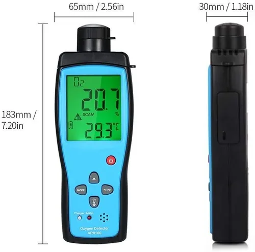 Vista 3 de Medidor de gas de oxígeno de mano, probador profesional de O2 con pantalla LCD digital, rango de medición de 0-25% vol. para pruebas industriales
