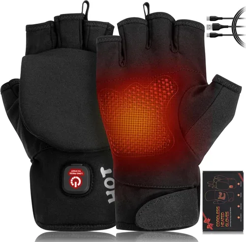 Heated Gloves for Men Women, Rechargeable Full & Half Hands Electric Gloves Heated Fingerless Touchscreen Gloves Heated Winter Hand Warmer for Work