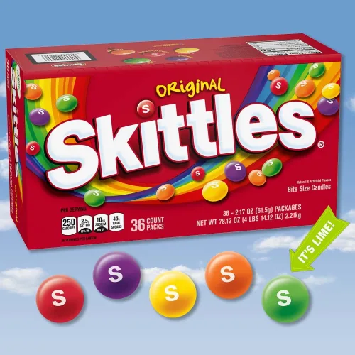 Vista 3 de SKITTLES Caramelos Masticables Originales, Tamaño Completo - 2.17 oz, Paquete de Dulces a Granel de 36