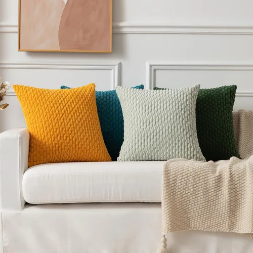 Vista 492 de Kevin Textile - Juego de 2 fundas de almohada decorativas de pana suave, estilo bohemio, a rayas, decoración del hogar para sofá, cama, sofá y sala