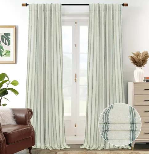 Vista 29 de DriftAway Cortinas opacas de mezcla de lino de 84 pulgadas de largo para dormitorio, cortinas de lino con estampado de rayas verticales