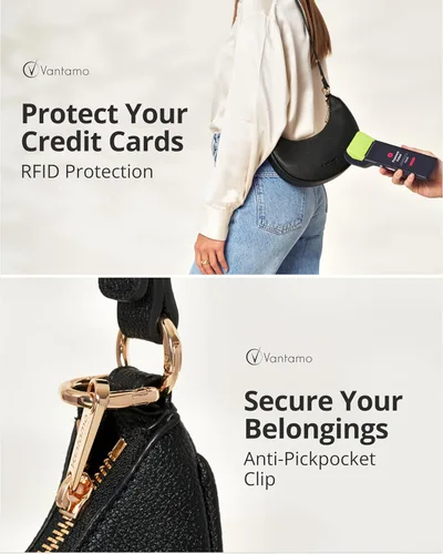 Vista 5 de Bolsos Vantamo para mujer con forma de media luna con protección RFID, monederos con cierre de media luna para mujer con clip antirrobo para mayor