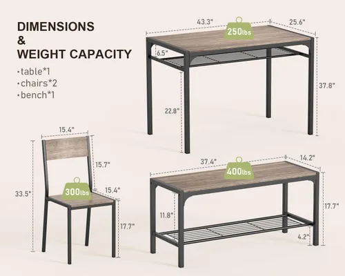 Vista 36 de Gizoon Juego de mesa de comedor para 2, mesa de cocina de 3 piezas con 2 sillas para espacios pequeños, apartamento, cocina, comedor, ahorro
