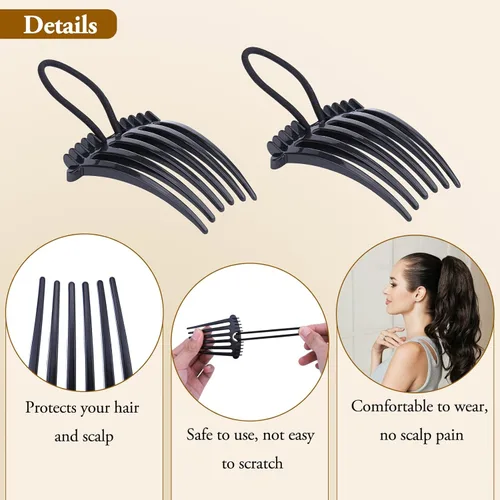 Vista 3 de Peine bandette con banda elástica, 6 piezas de accesorios para el cabello para peinados fáciles y elegantes, cola de caballo Bump it Up volumen