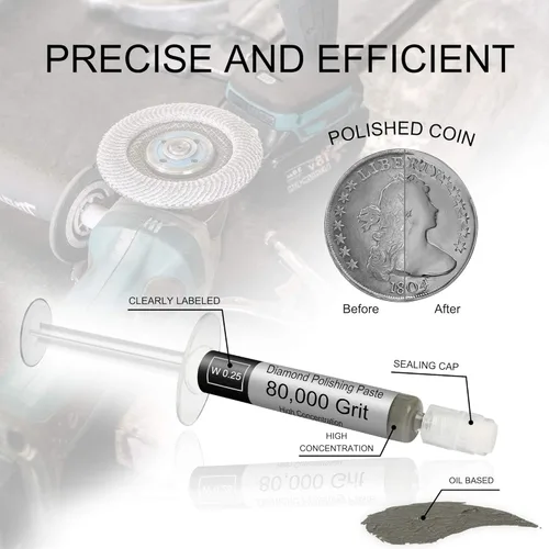 Vista 4 de Tryuunion Compuesto de pulido de diamante, 5 piezas de pasta de lapeado de grano 1500 a 80000, kit de compuesto de lapeado para joyas, metal