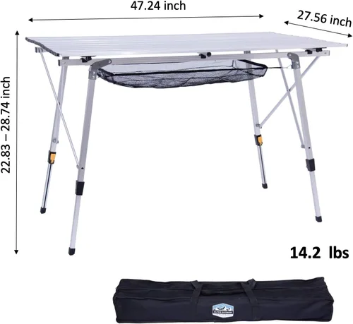 Vista 6 de Alpen Mesa portátil de aluminio con patas de mesa ajustables para picnic al aire libre, barbacoa de playa, mesa plegable con bolsa de transporte