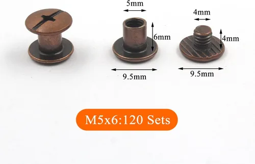 Vista 2 de Chicago Tornillos surtidos Kit de remaches de cuero de cobre rojo, remaches de tornillo, cabeza Phillip ranurada, postes de encuadernación